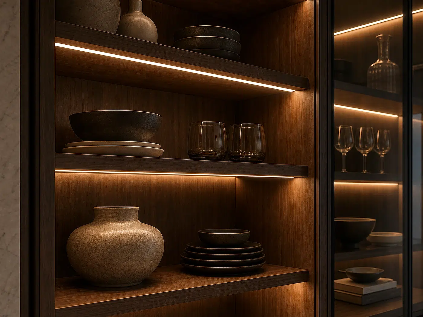 Cabinet Shelf LED System for Kitchens, closets, and display joinery