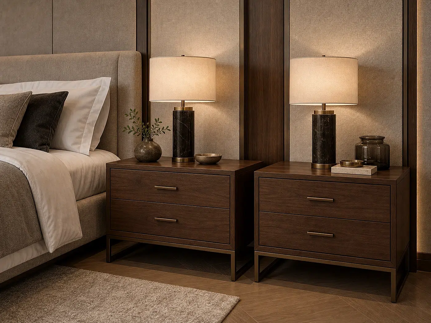 Designer Nightstand Pair for Bedrooms and hotel suites