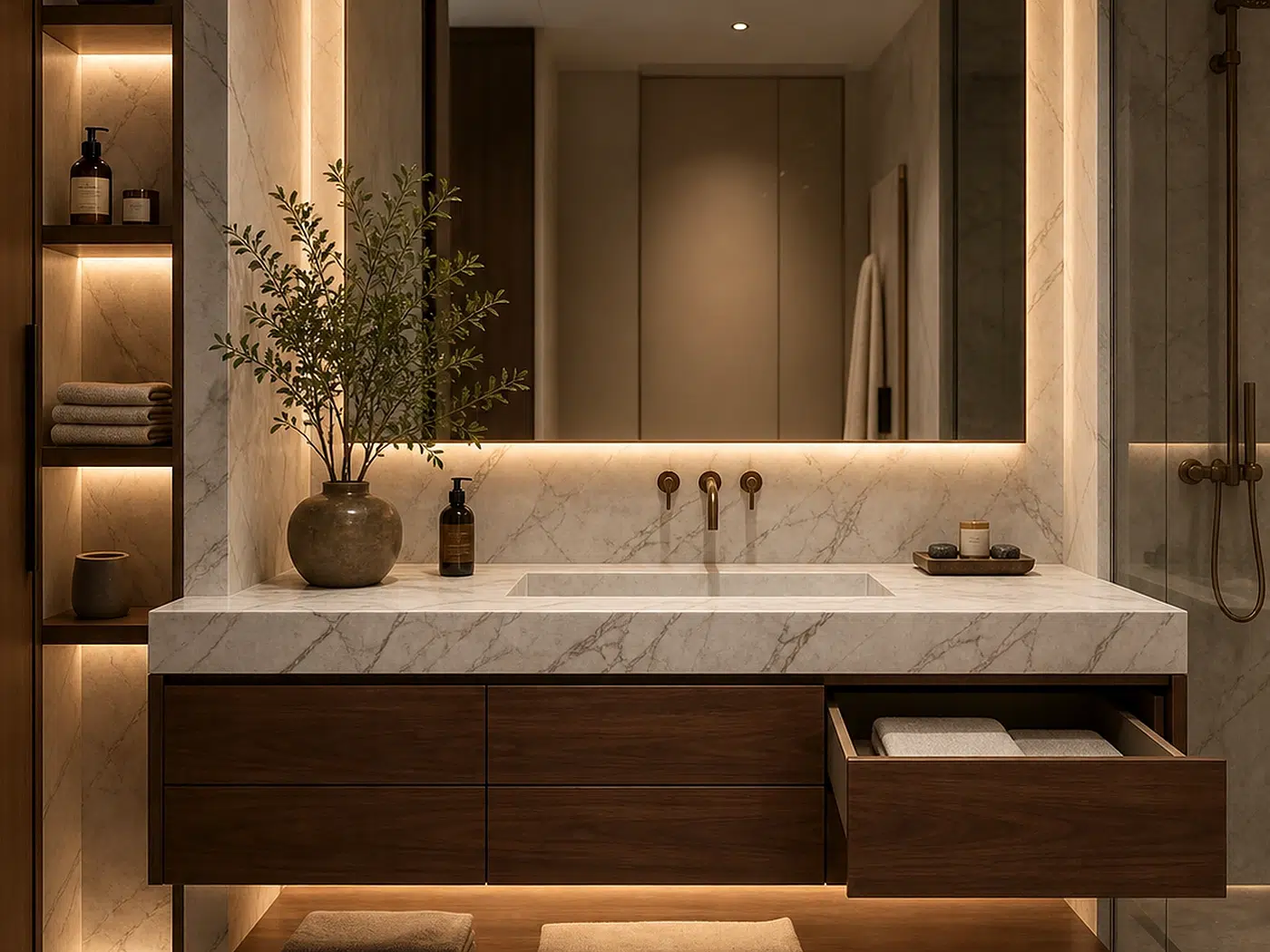 Marble Vanity Cabinet Set for Luxury bathrooms and powder rooms