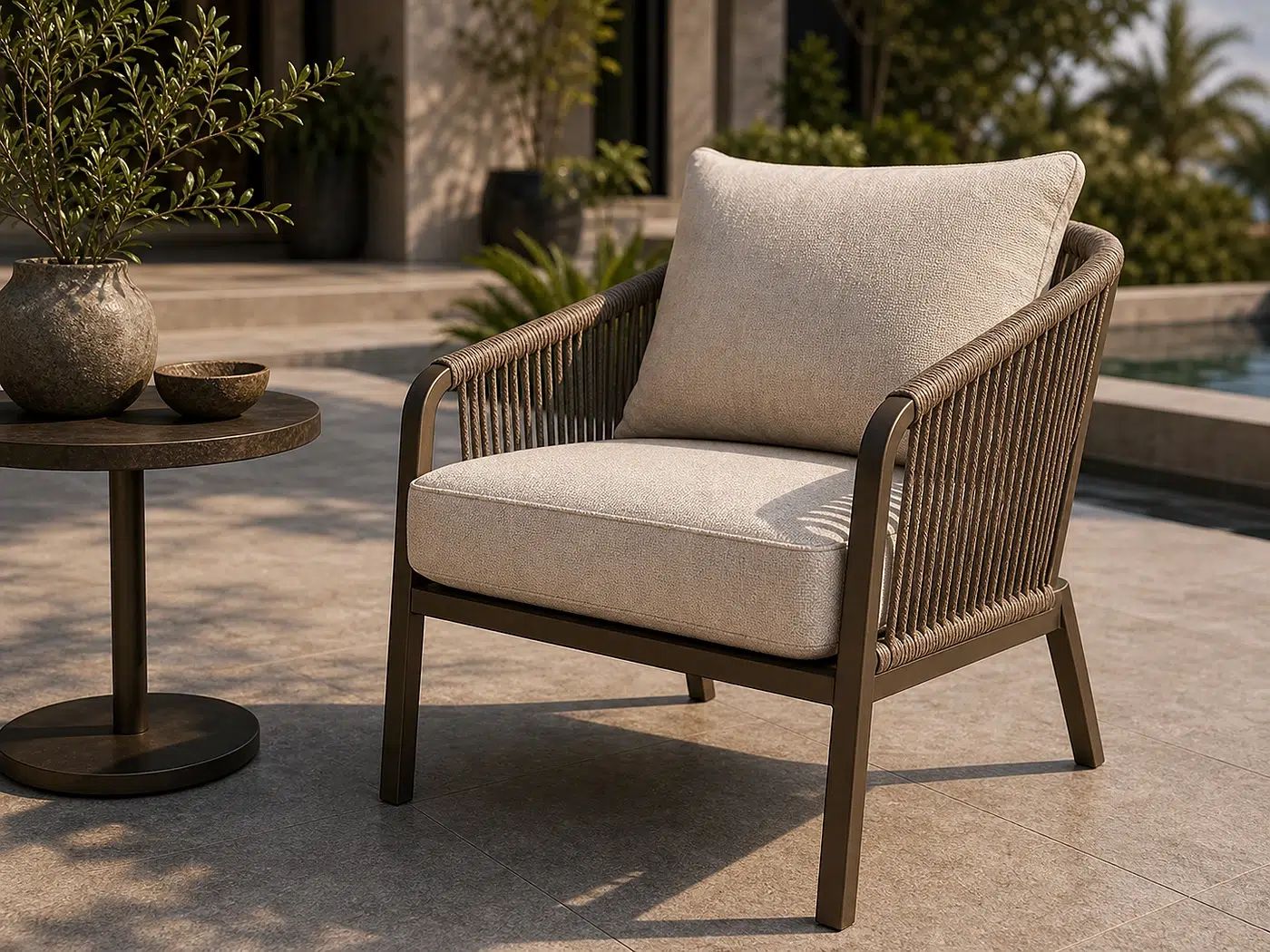 Rope Accent Chair for Outdoor living rooms and resorts