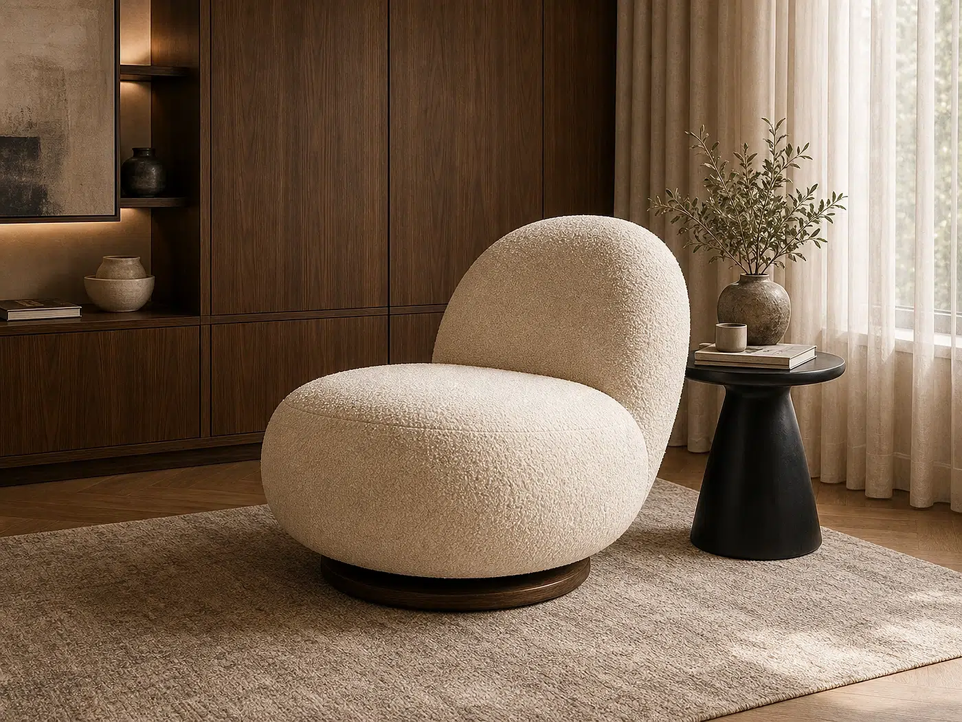 Sculptural Lounge Chair for Reading corners and boutique suites
