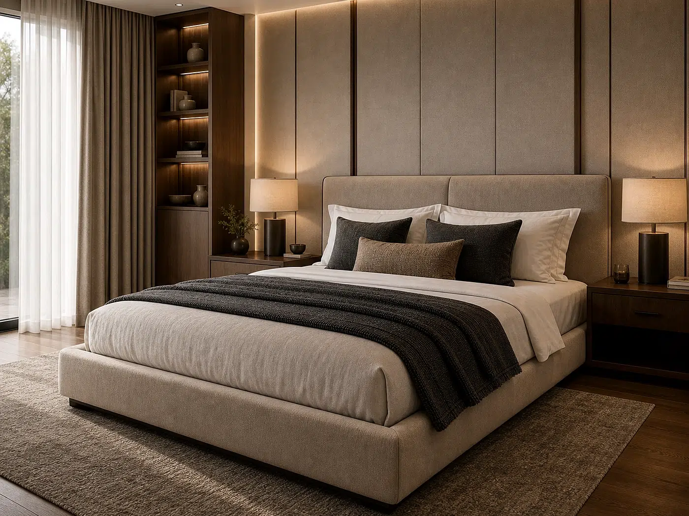 Upholstered Platform Bed for Primary bedrooms and serviced residences