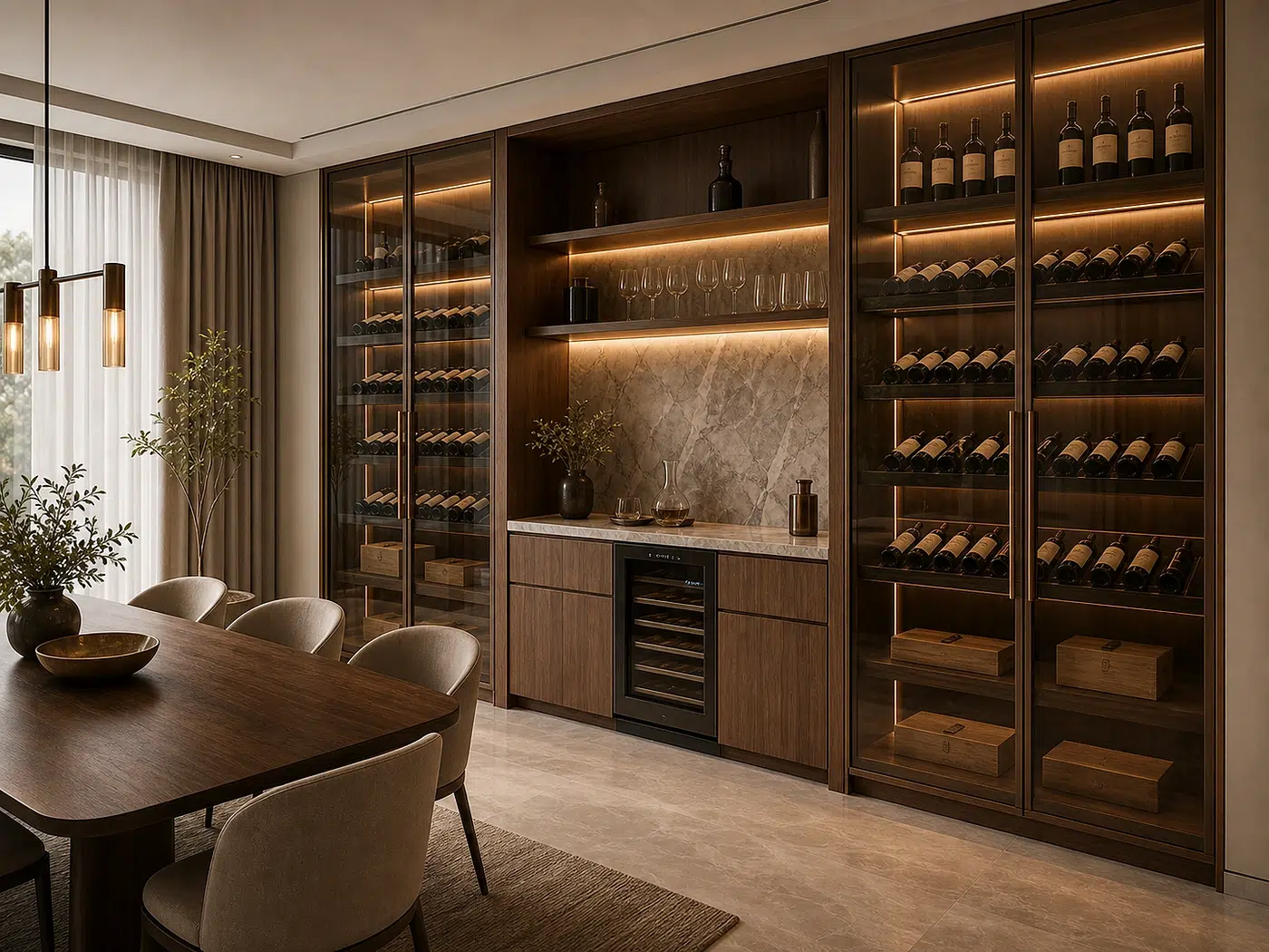 Wine Display Joinery for Dining rooms, lounges, and villas